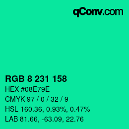 カラーコード: RGB 8 231 158 | qconv.com