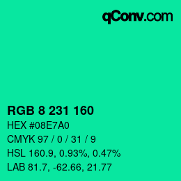 Color code: RGB 8 231 160 | qconv.com