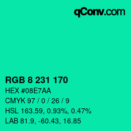 カラーコード: RGB 8 231 170 | qconv.com