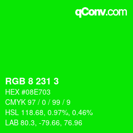 Color code: RGB 8 231 3 | qconv.com