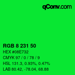 颜色代码: RGB 8 231 50 | qconv.com