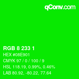 Code couleur: RGB 8 233 1 | qconv.com