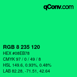 Color code: RGB 8 235 120 | qconv.com
