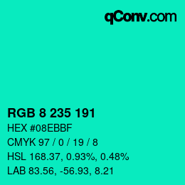 カラーコード: RGB 8 235 191 | qconv.com