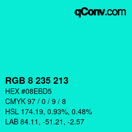 カラーコード: RGB 8 235 213 | qconv.com