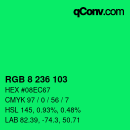カラーコード: RGB 8 236 103 | qconv.com