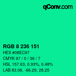 カラーコード: RGB 8 236 151 | qconv.com