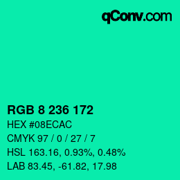 Color code: RGB 8 236 172 | qconv.com