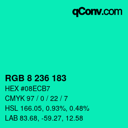 Color code: RGB 8 236 183 | qconv.com
