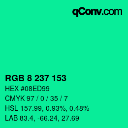 カラーコード: RGB 8 237 153 | qconv.com