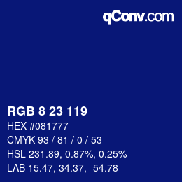 颜色代码: RGB 8 23 119 | qconv.com