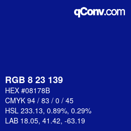 Color code: RGB 8 23 139 | qconv.com