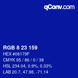 Color code: RGB 8 23 159 | qconv.com