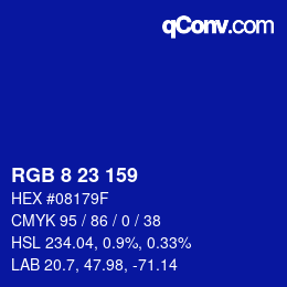 カラーコード: RGB 8 23 159 | qconv.com
