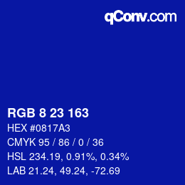 カラーコード: RGB 8 23 163 | qconv.com