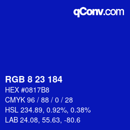 Color code: RGB 8 23 184 | qconv.com