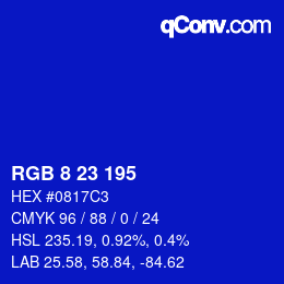 Color code: RGB 8 23 195 | qconv.com
