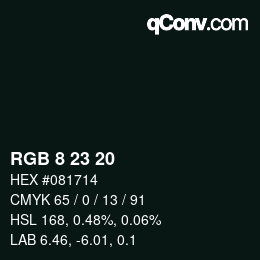 Color code: RGB 8 23 20 | qconv.com