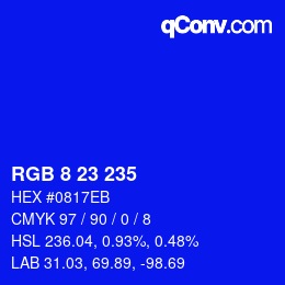 Color code: RGB 8 23 235 | qconv.com