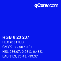 Color code: RGB 8 23 237 | qconv.com