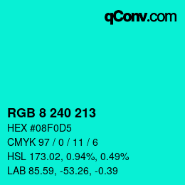 Color code: RGB 8 240 213 | qconv.com