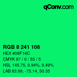 Color code: RGB 8 241 108 | qconv.com
