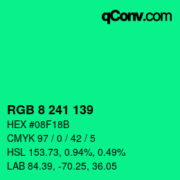 Color code: RGB 8 241 139 | qconv.com