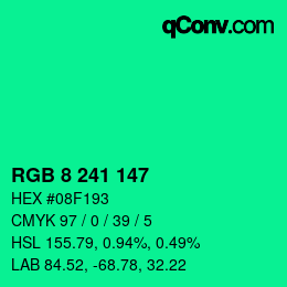 Color code: RGB 8 241 147 | qconv.com