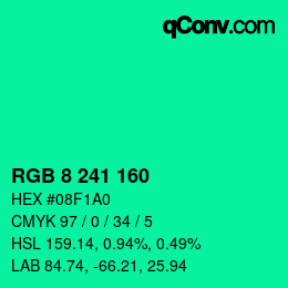 Color code: RGB 8 241 160 | qconv.com