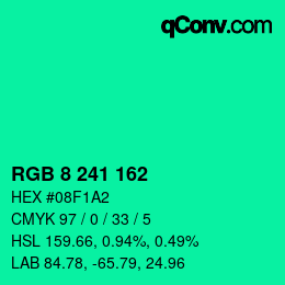 Color code: RGB 8 241 162 | qconv.com