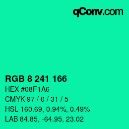 Color code: RGB 8 241 166 | qconv.com