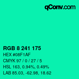 Color code: RGB 8 241 175 | qconv.com