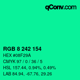 Color code: RGB 8 242 154 | qconv.com