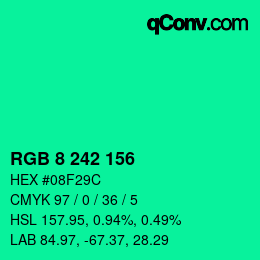 カラーコード: RGB 8 242 156 | qconv.com