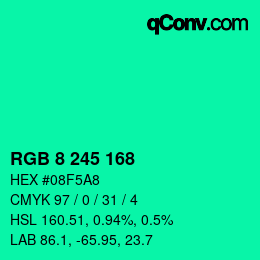 Color code: RGB 8 245 168 | qconv.com