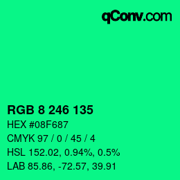 Color code: RGB 8 246 135 | qconv.com