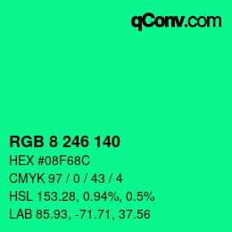 Color code: RGB 8 246 140 | qconv.com