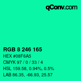 Color code: RGB 8 246 165 | qconv.com