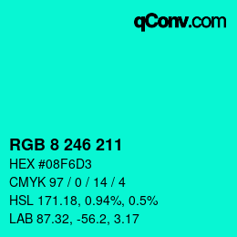 カラーコード: RGB 8 246 211 | qconv.com