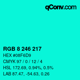 Color code: RGB 8 246 217 | qconv.com