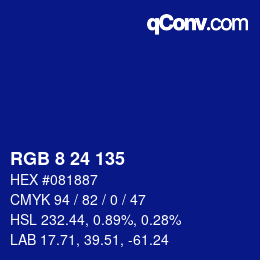 颜色代码: RGB 8 24 135 | qconv.com