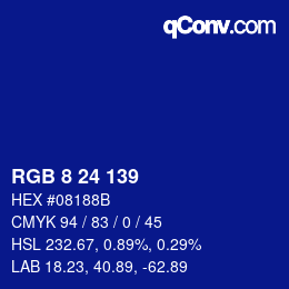 カラーコード: RGB 8 24 139 | qconv.com