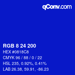 カラーコード: RGB 8 24 200 | qconv.com