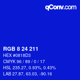 カラーコード: RGB 8 24 211 | qconv.com
