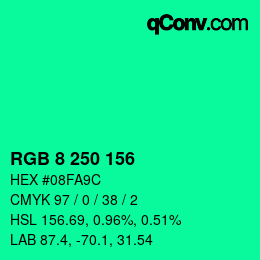Color code: RGB 8 250 156 | qconv.com