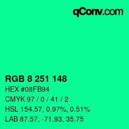カラーコード: RGB 8 251 148 | qconv.com