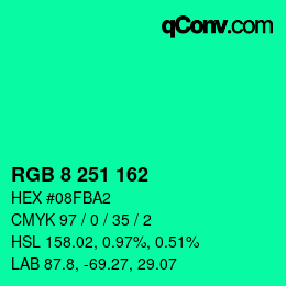 カラーコード: RGB 8 251 162 | qconv.com