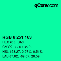 カラーコード: RGB 8 251 163 | qconv.com