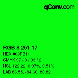 Color code: RGB 8 251 17 | qconv.com