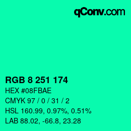 カラーコード: RGB 8 251 174 | qconv.com